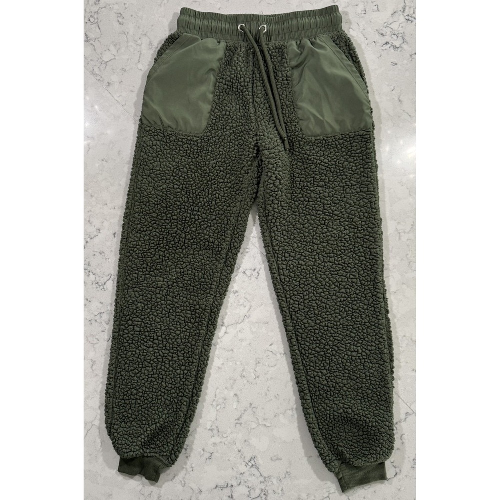 No Boundaries Joggers Womens XS Green Sherpa Fleece Athleisure Lounge Casual - Picture 1 of 7